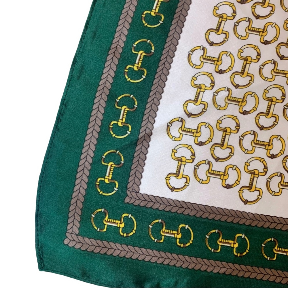 2/$30 Buckle Square Neck Headband Wrap Scarf Soft Silky Satin Green Gold Cream - Picture 4 of 6